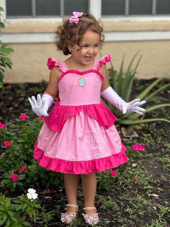 strapless open back dress Super Mario Princess Peach costume dress for girls – LoverDovers main image 0