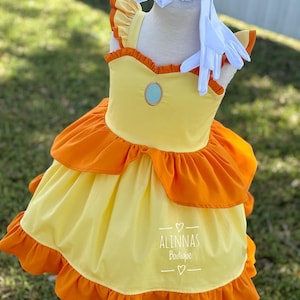 Girls princess Daisy dress, princess Daisy inspired dress, princess Daisy costume, princess toddler dress, Mario princesses