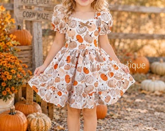 Pumpkin Patch Dress for Girls | Toddler Fall Dress | Thanksgiving Dress | Baby Girl Autumn Outfit | Handmade Pumpkin Dress