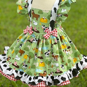 Farm theme dress for girl, girl farm dress, farm birthday dress, cow birthday dress, cow birthday dress, cow girl dress