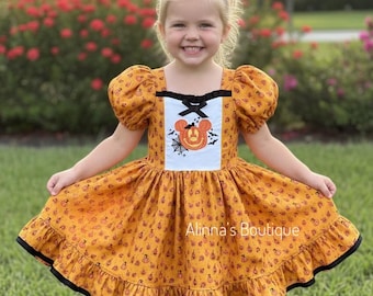 Pumpkin Halloween Boutique Dress, Disney Halloween dress for toddler, Halloween girl dress for Disney trip