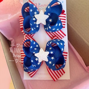 4 juli-pälsrosor, patriotiska rosetter, röd-vit och blå rosett, rosett för minnesdagen, hårrosetter till 4 juli, patriotiska accessoarer redo att skickas bild 2