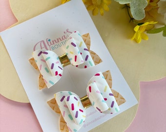 Sprinkle birthday hair bows for girls, ice cream theme party hair accessories, ice cream pigtail bows, small candy bows for birthday party