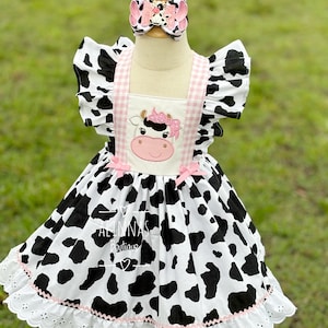 Cow toddler dress, toddler cow costume outfit, farm dress, cowgirl dress, farm outfit, cow dress for toddler, embroidered cow dress,
