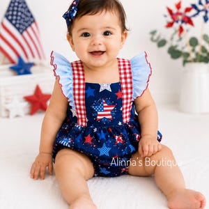 Patriotisk babysparkdräkt, 4 juli-babyoutfit, röd vit blå babysparkdräkt för flickor, USA-sommaroutfit