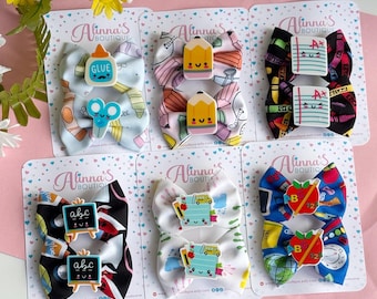 School bows, back to school bows, pigtail bows, school hair bows, pencil yellow bows