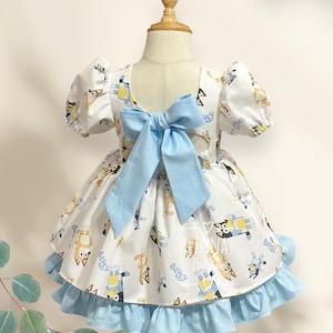 Blue dog inspired dress girl,bluey inspired dress for toddler ,cartoon dress ,birthday dress for toddler, blue dog birthday outfit