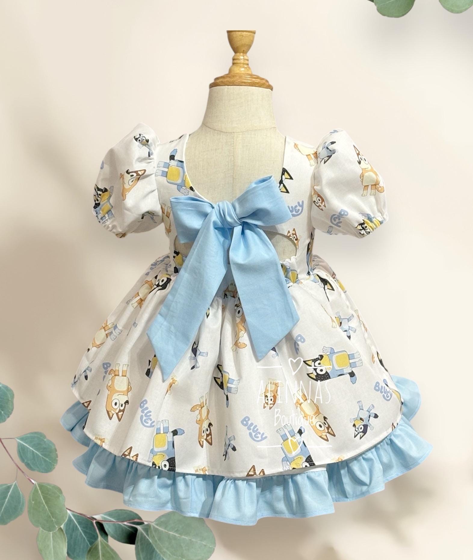 Blue dog inspired dress girl,bluey inspired dress for toddler,cartoon dress,birthday dress for toddler,blue dog birthday outfit