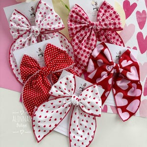 Fable hair bows, Valentine&#39;s Day hair bows, sailor bow, red and pink hearts bow, fable bows, fabric bows