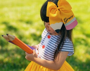 2 Pcs Back To School Hair Scrunchies, Yellow Pencil Hair