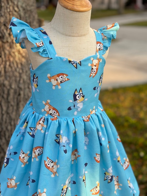Blue Dog Inspired Dress Girl bluey Inspired Dress for Toddler cartoon Dress birthday Dress for Toddler blue Dog Birthday Outfit Etsy Canada