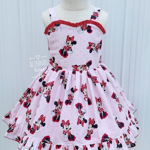 Mouse inspired dress for girl, homemade toddler dress, birthday dress, cotton dresses for girls, minnie print dress