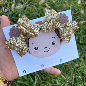 Gold pigtail bows, gold pigtail bows, glitter hair bows,gold glitter bow set, gold bows, sparkly gold hair bow set, 3” inch bow,sparkle bow