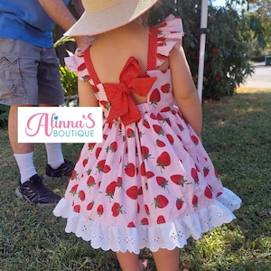 Strawberry Dress for Girl, Girls Pink Dress With Strawberry
