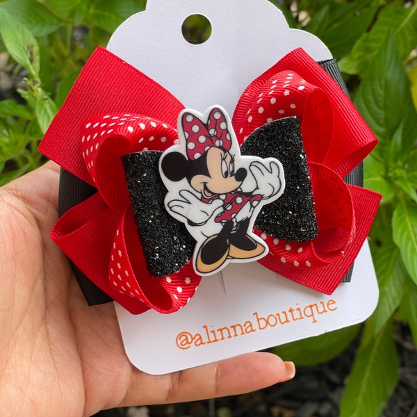 Inspired Minnie Mouse hair bows , Minnie Mouse bows , hair bows , pigtails bows, Minnie birthday bow