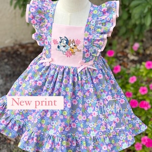 Blue dog inspired dress girl,bluey inspired dress for toddler ,cartoon dress ,birthday dress for toddler, blue dog birthday outfit