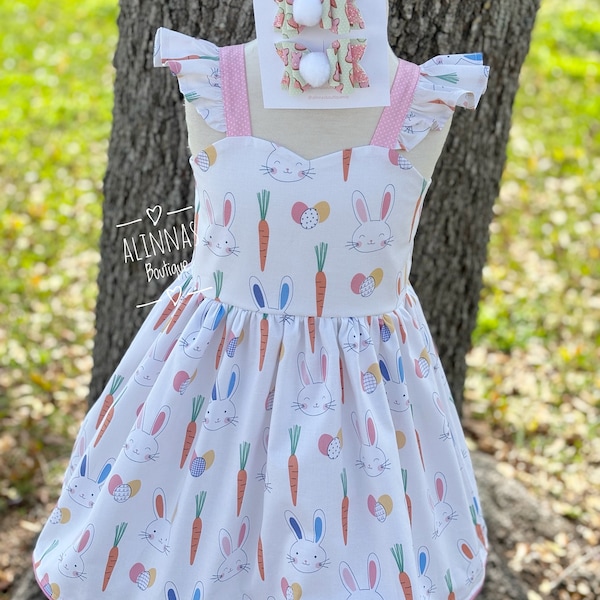 Ready to ship size 4t Easter dress for girl, easter toddler dress, Easter bunny dress, Easter outfit, sweetheart outfit girl