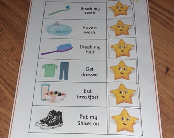 Morning/Bedtime Routine Chart with Velcro Stars