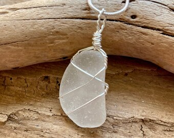 Genuine White Sea Glass Pendant Necklace, Genuine Sea Glass, Sea Glass Necklace, One of a Kind, Handmade, Wedding, Girlfriend gift