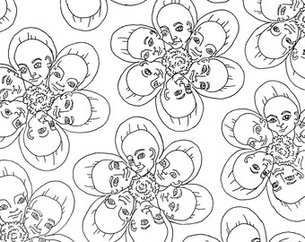 Face Flowers surreal coloring sheet