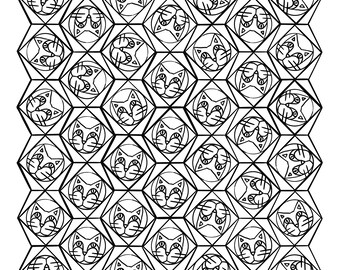 Hexicats Geometric Cats coloring sheet