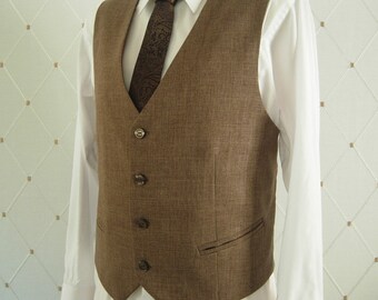 Men's Vest, Brown Vest, Wedding Vest, Men's Brown Wedding Vest, Groom Vest, Groomsmen Vest, Men's Waistcoat, Businessman Vest - Size L