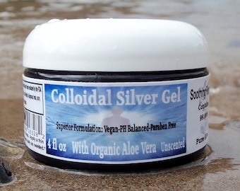 Handmade Colloidal Silver Gel with Organic Aloe Vera, 4oz Using 100PPM 99.99% Pure Silver