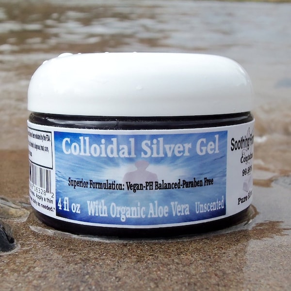 Handmade Colloidal Silver Gel with Organic Aloe Vera, 4oz Using 100PPM 99.99% Pure Silver