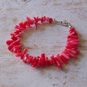 Fuchsia coral bracelet coral stick bracelet magenta coral bracelet big red pink sterling silver bracelet SS gemstone bracelet