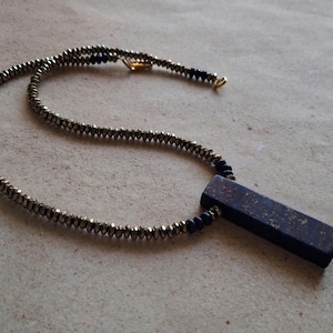 Lapis Pendant Necklace lapis lazuli gold pyrite necklace  royal blue lapis choker unique faceted gemstone rondelle necklace unisex necklace