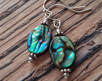 Abalone Oval Shell Earrings with Sterling Silver and Paua Seashell Earrings Necklace set