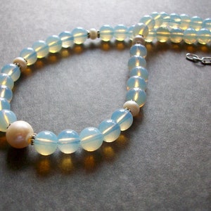 Moonstone Necklace moonstone pearl necklace big freshwater pearl gemstone necklace white light blue necklace pastel necklace unique gift