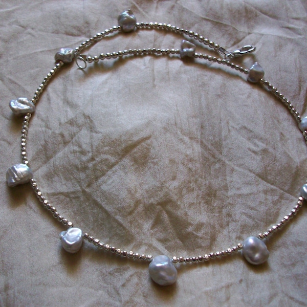 Keshi Pearl Necklace Choker silver grey pearl necklace freshwater pearl necklace baroque cornflake petal pearl necklace gemstone necklace