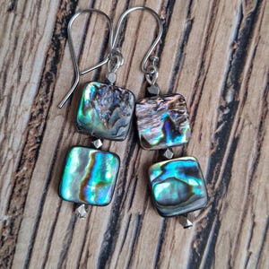 Long Abalone Earrings Two Square Paua Seashell Earrings