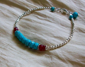 Ruby Turquoise Bracelet Real Ruby Bracelet Blue Turquoise Bracelet Gemstone Bracelet Birthstone Delicate Bracelet SP Semi Precious Bracelet