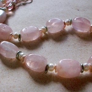 Rose Quartz Necklace Big Bold Chunky Necklace Pearl Pastel Necklace Pink Semi Precious Nugget Necklace Unique Gift Gemstone Necklace