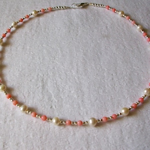 Pink Coral Necklace Spring Pink Choker Coral Pearl Necklace Layering Delicate Gemstone Necklace Pink Seed bead Choker Unique Gift