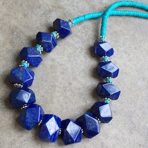 Lapis turquoise necklace blue green necklace big chunky necklace faceted gemstone necklace dark blue necklace statement necklace unique gift