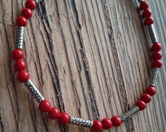 Red Coral 4mm Necklace Teen Choker Red Gemstone Silver modern necklace earrings set handmade Unique gift