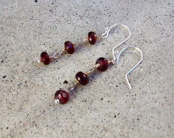 Red Garnet Earrings Mystic Garnet Earrings Dark Red Earrings Sparkly Faceted Gemstone Earrings Chic Sterling Silver Earrings Gift for her