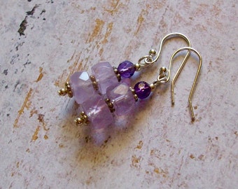 Amethyst Earrings Faceted Lavender Earrings February Birthday Earrings SS Semi Precious Earrings Gemstone Earrings Purple Violet Earrings