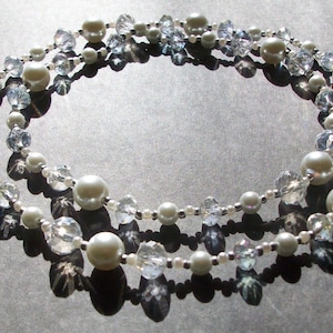 Crystal Pearl Necklace White Pearl Necklace Artisan Unique 28&quot; Long White Wedding Pearl Necklace Sparkly Necklace Sparkle Crystal Necklace