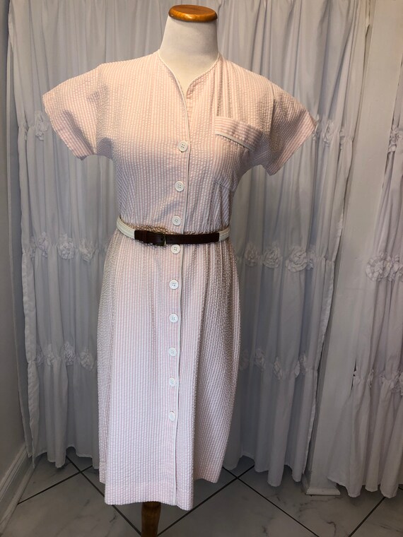 Vintage Seersucker pink & white dress