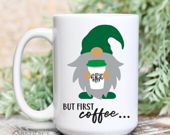 Gnome | Coffee | Monogrammed Mug | 15 oz Coffee Mug | Coffee Cup | Teacher Mug | Friend Gift | 11 oz Coffee Mug | Monogram | Coffee Gnome
