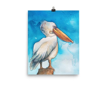 Pelican watercolor art print