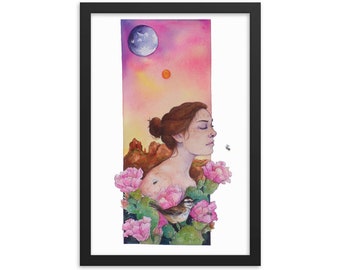Fire goddess framed watercolor poster