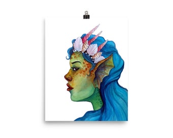 Sea siren watercolor art print