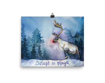 Believe in magic Rudolph watercolor art print