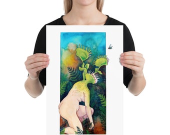 Venus flytrap female figure watercolor art print