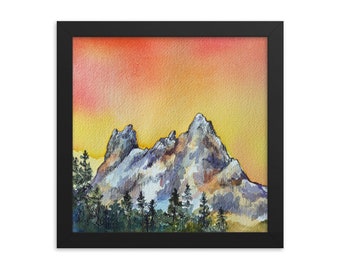 Northern Cascades Washington liberty bell mountain framed watercolor print